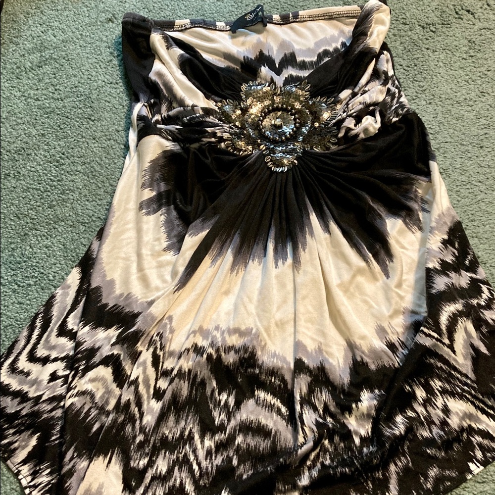 Sky-European cut, white/black, Strapless Top